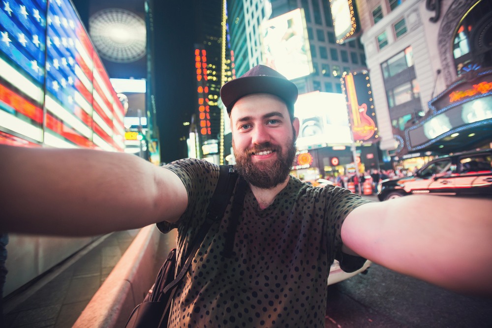 Selfie de un turista en Times Square Selfie de un turista en Times Square
